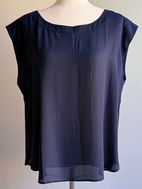 Ann Taylor Factory Navy Cap-Sleeve Blouse